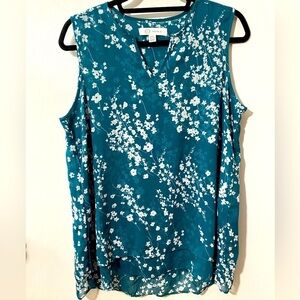 Christina B green shirt blouse semi sheer floral Sz M    L-23